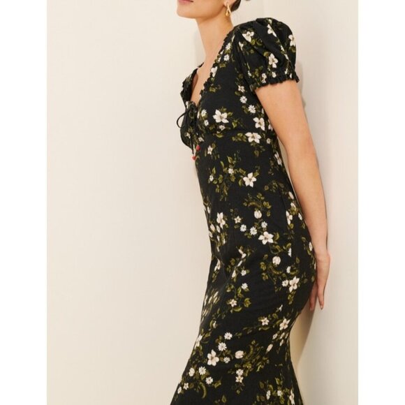 Maeve Linen Blend Puff-Sleeve Sweetheart Midi Dress 2X - Picture 2 of 3